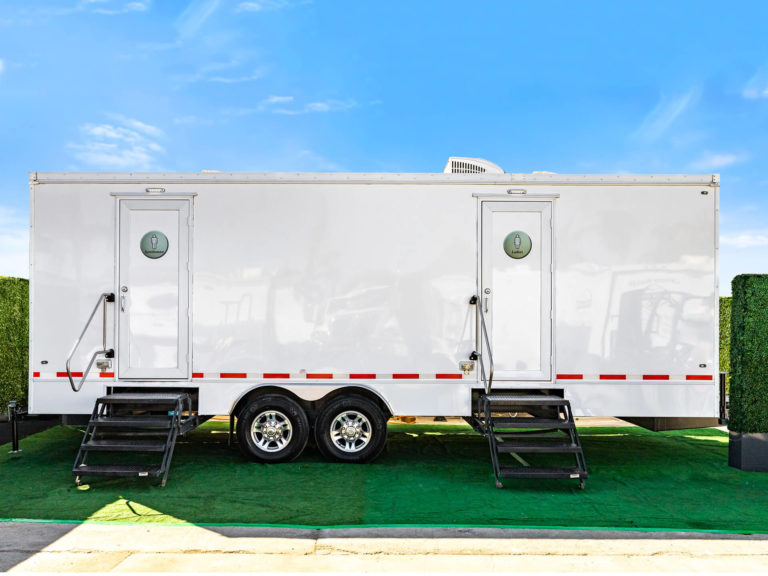 10-Station Luxury Restroom Trailer for rent from Major Event Trailers in Ventura, CA. - Exterior Profile View