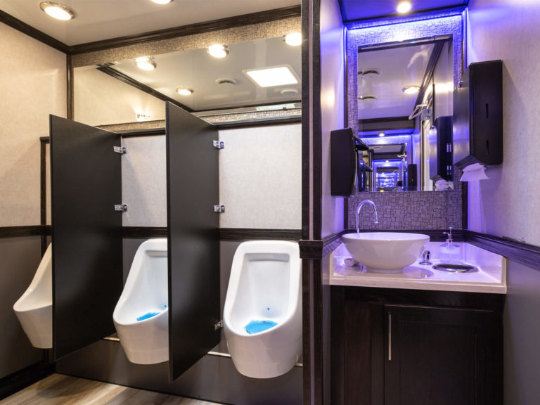 10-Station Luxury Restroom Trailer for rent from Major Event Trailers in Ventura, CA. - Men's Restroom