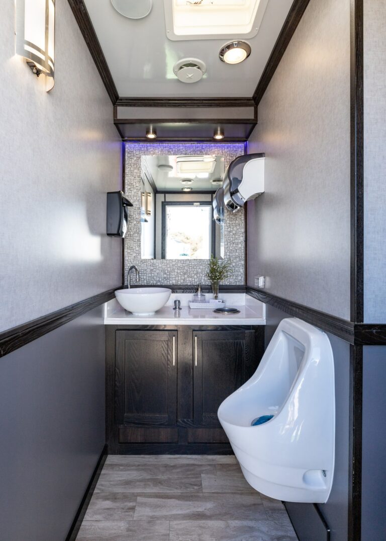 3-Station Luxury Restroom Trailer for rent from Major Event Trailers in Ventura, CA. - Interior View 2