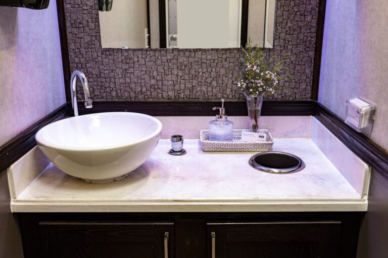 3-Station Luxury Restroom Trailer for rent from Major Event Trailers in Ventura, CA. - Interior View 4