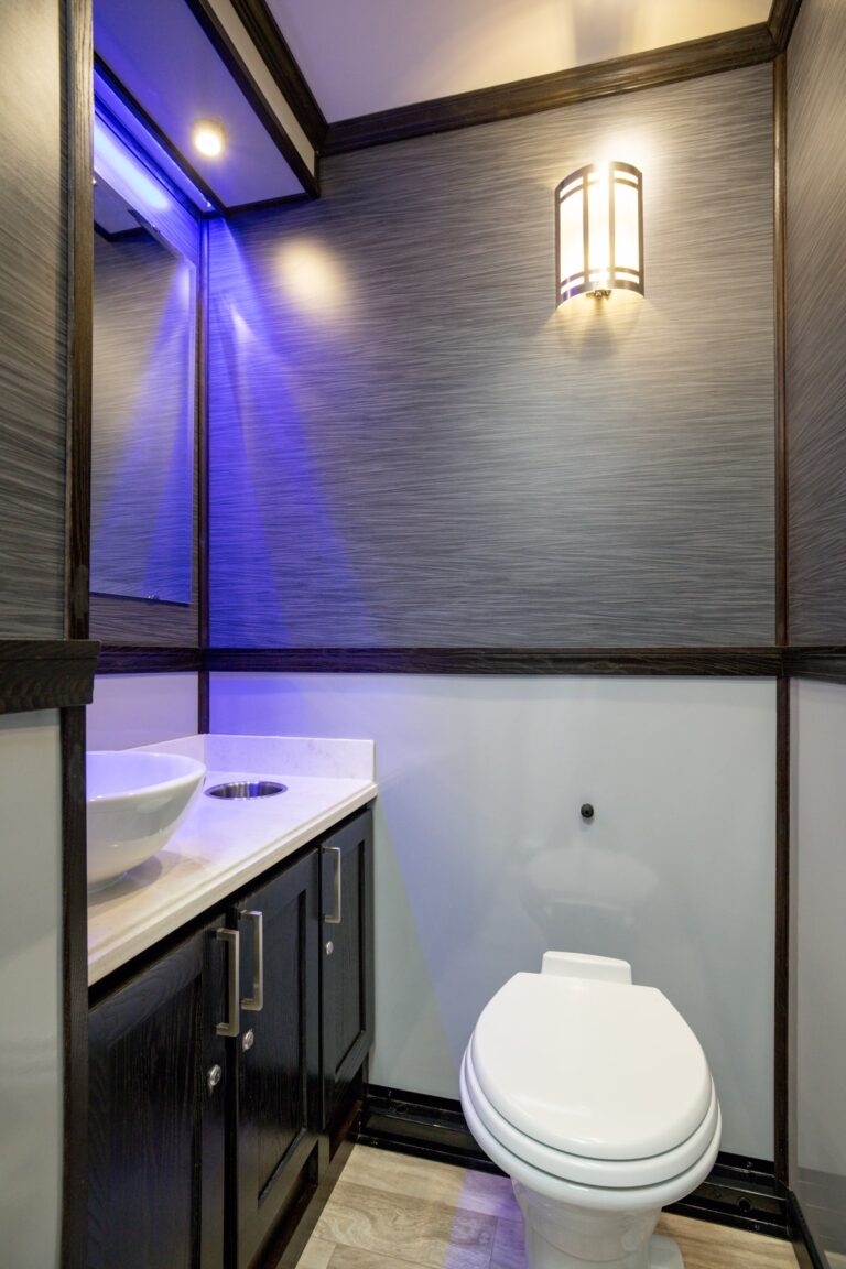 4-Station Luxury Restroom Trailer for rent from Major Event Trailers in Ventura, CA. - Interior View 1