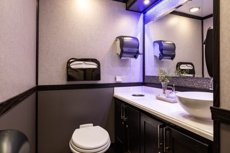 5-Station Luxury Restroom Trailer for rent from Major Event Trailers in Ventura, CA. - Interior View 1