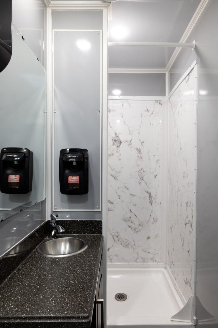 8-Station Mobile Shower Trailer for rent from Major Event Trailers in Ventura, CA. - Interior View 1