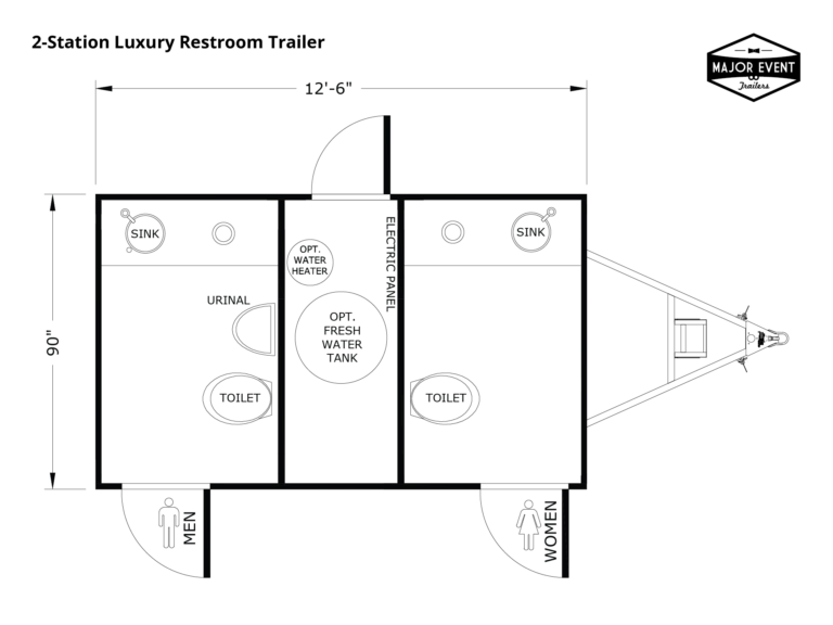 2-Station Luxury Restroom Trailer - Trailer Diagram View