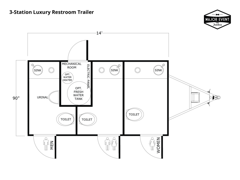 3-Station Luxury Restroom Trailer - Trailer Diagram View