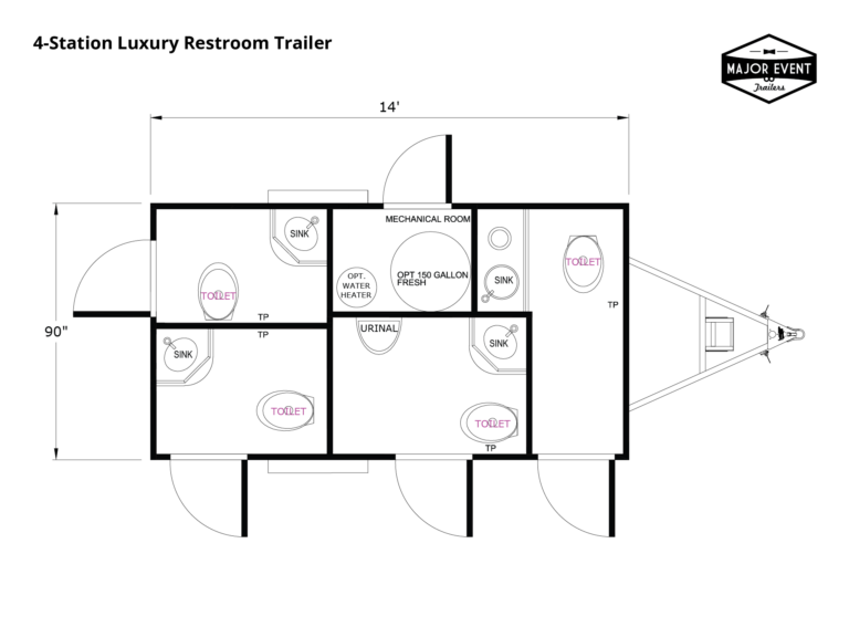 4-Station Luxury Restroom Trailer - Trailer Diagram View