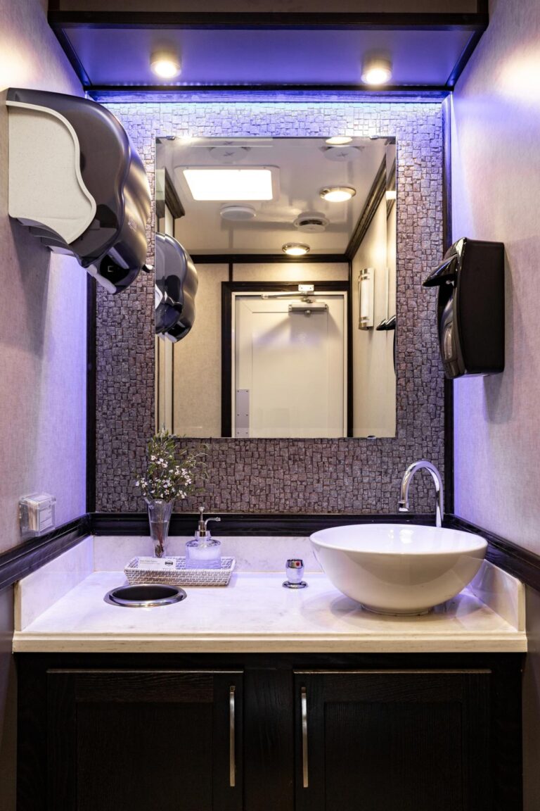 2-Station Luxury Restroom Trailer for rent from Major Event Trailers in Ventura, CA. - Interior View 1