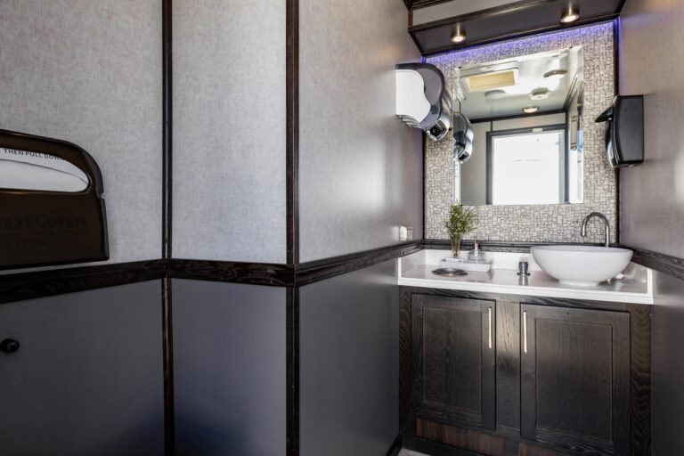 2-Station Luxury Restroom Trailer for rent from Major Event Trailers in Ventura, CA. - Interior View 2