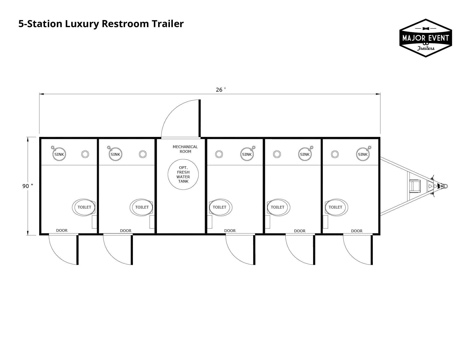 5-Station Luxury Restroom Trailer – Trailer Diagram View