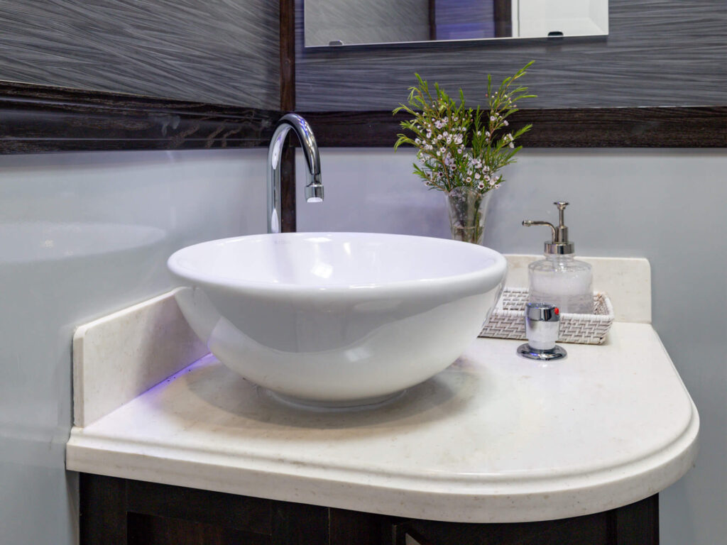 10-stall luxury restroom trailer interior view of the sink