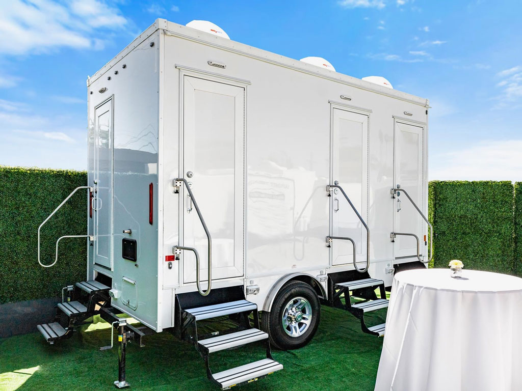 Santa Barbara 3 Rent a 4-Station Luxury Restroom Trailer in Santa Barbara from Major Event Trailers like the one pictured here.