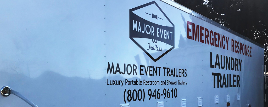 Laundry trailer rental from Major Event Trailers exterior view.