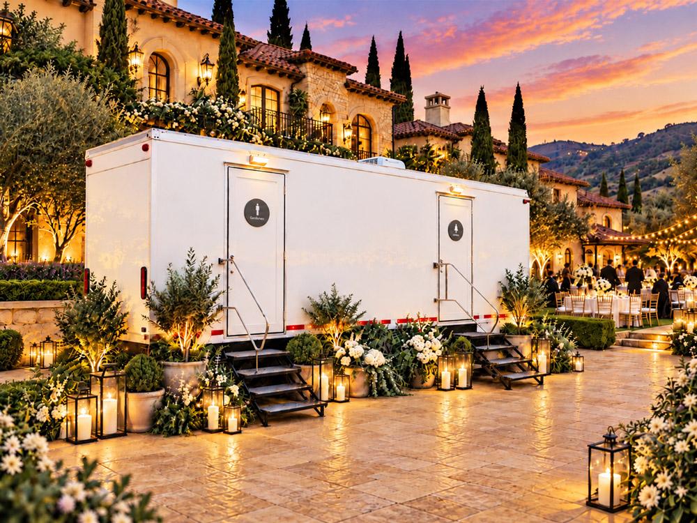 10 stall luxury restroom trailer at an upscale event in Westlake Village, California